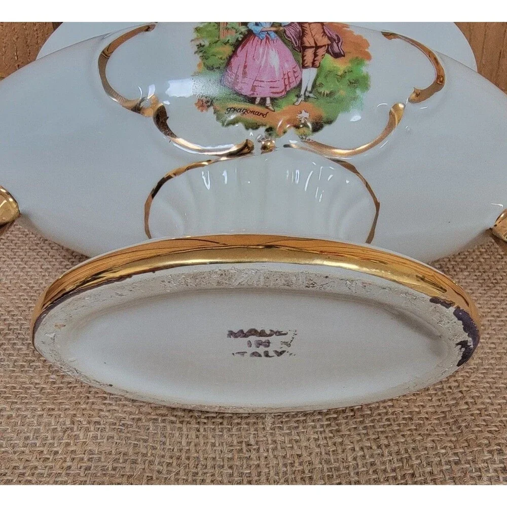 Vintage Oval Urn Gold Trim Victorian Pattern Made in Italy